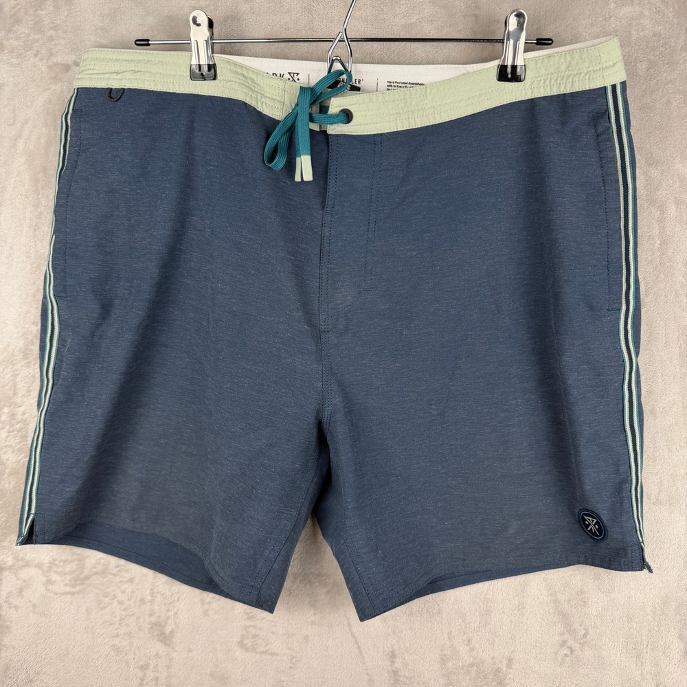 Roark The Chiller Boardshorts Mens 36 Navy Blue Hemp Blend Swim Trunks Stripe
